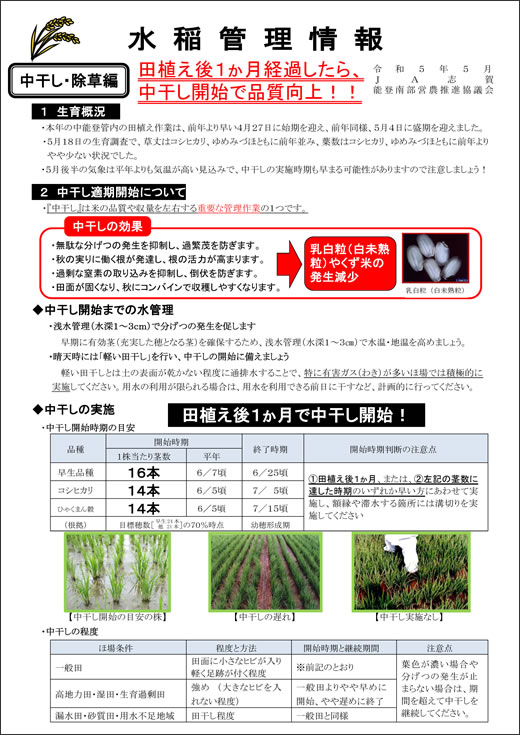 水稲管理情報　田植え編１ページ目