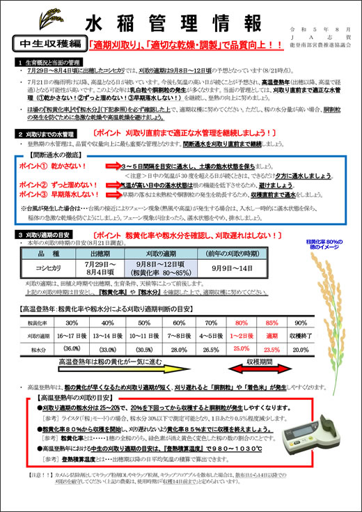 水稲管理情報　中生収穫編1ページ目